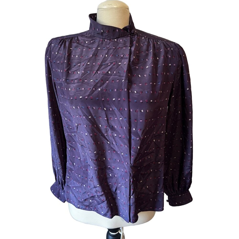 Prophecy Vintage Floral Silky Purple Librarian Blouse Sz Large Appx (Unsized) Ma